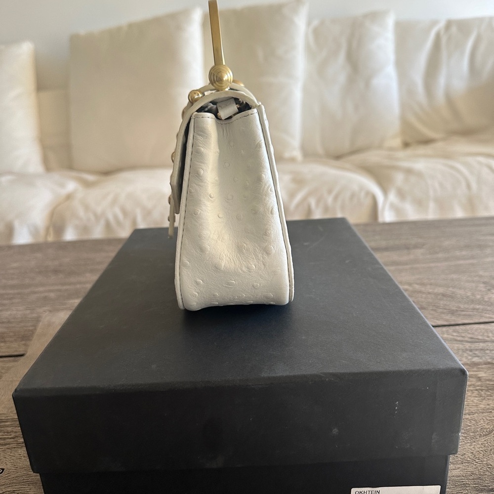 Okhtein Mini Studded White Handbag with Gold Hardware - Picture 3 of 7